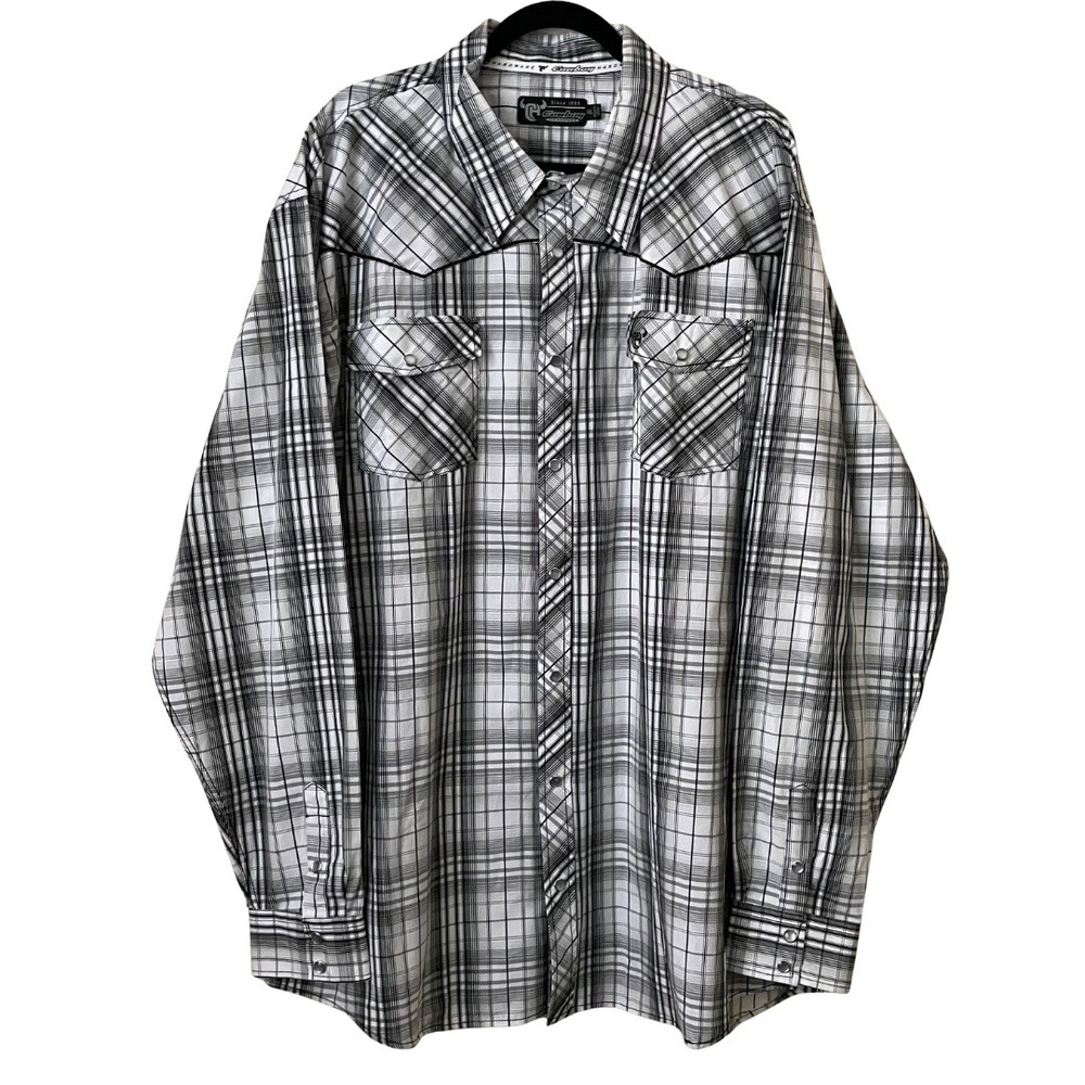 Cowboy Hardware Shirt Mens XXL Black White‎ Plaid Pearl Snap Western Workwear